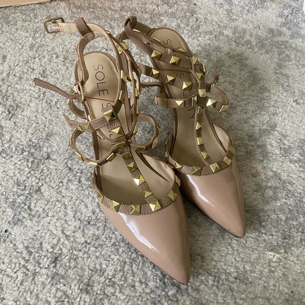 Nude gold studded heels